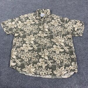 Studio A Top Womens Large L Green Silk Button‎ Up Floral Lightweight Breathable